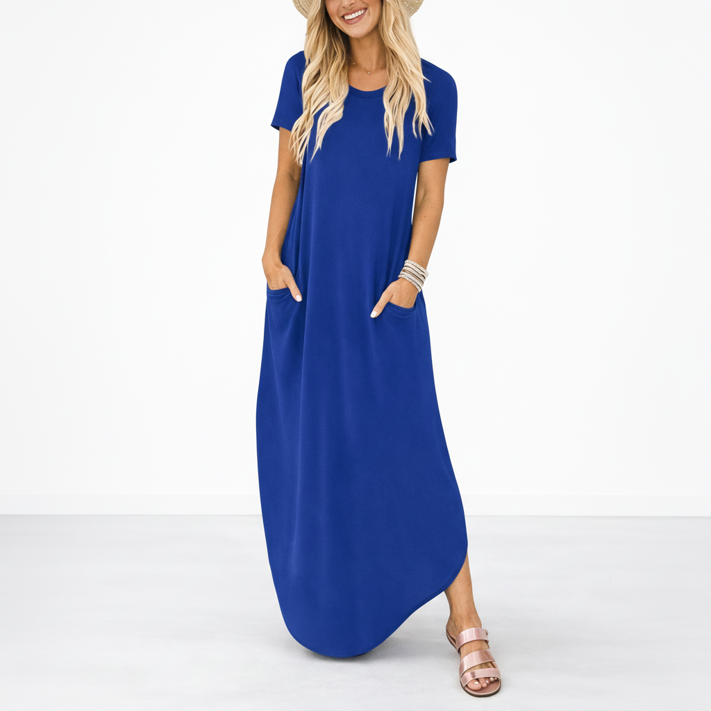 Phoebe | Women’s Maxi Dress | Round Neck Short Sleeves Everyday Wear — image 05 — MAREACO