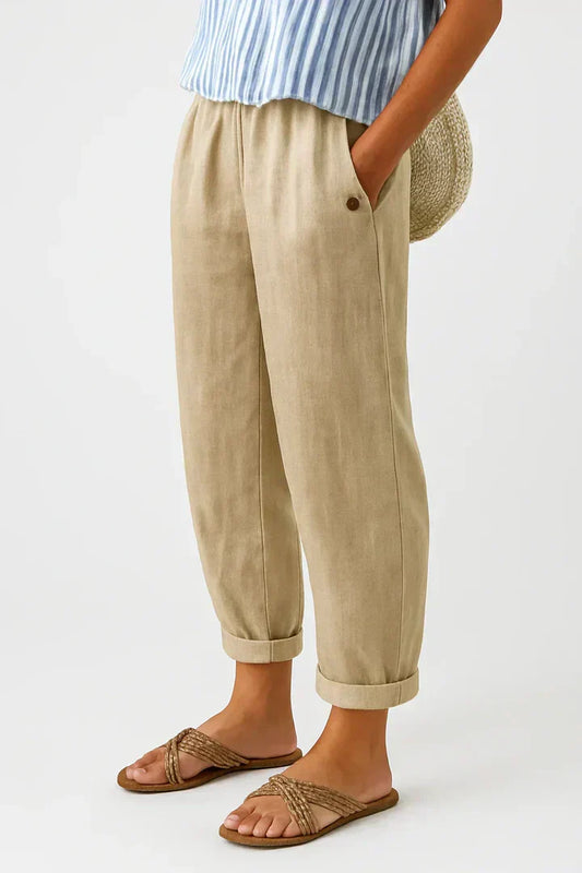 Phoebe | Women’s Trousers | Tapered Legs Cuffed Hems Everyday Wear — image 01 — MAREACO