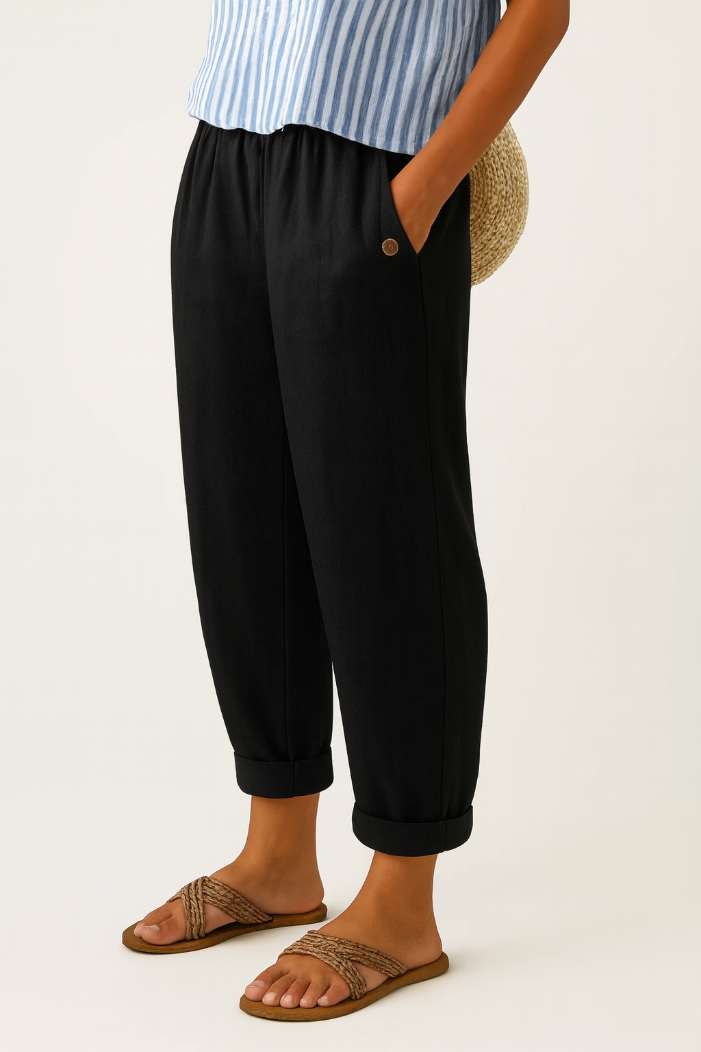 Phoebe | Women’s Trousers | Tapered Legs Cuffed Hems Everyday Wear — image 07 — MAREACO