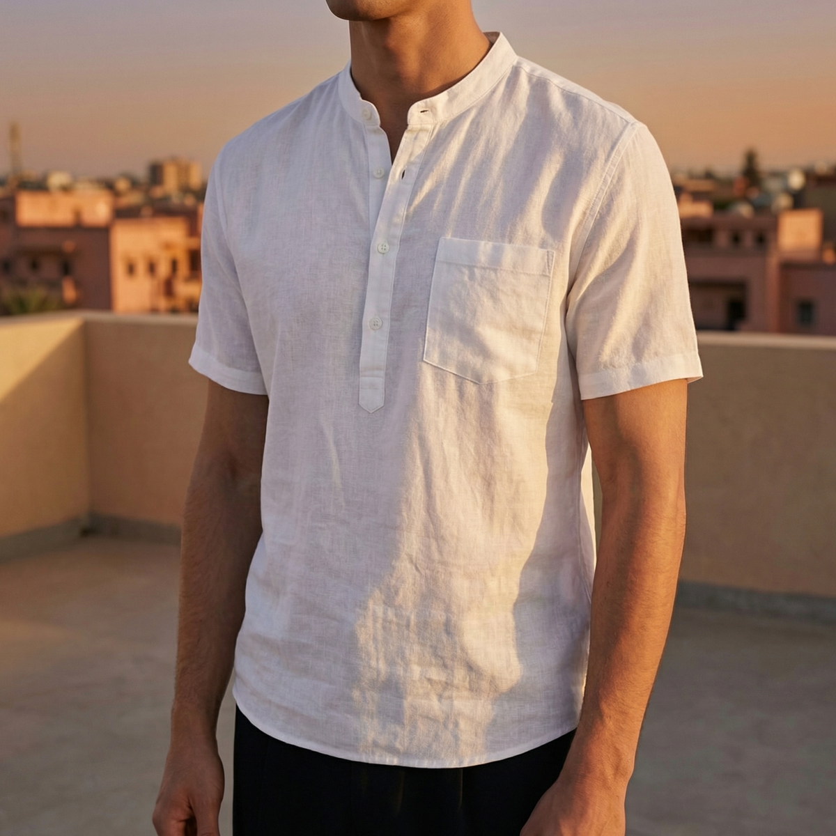 Poppy | Men’s Henley Shirt | Half Placket Chest Pocket Summer Wear — image 03 — MAREACO