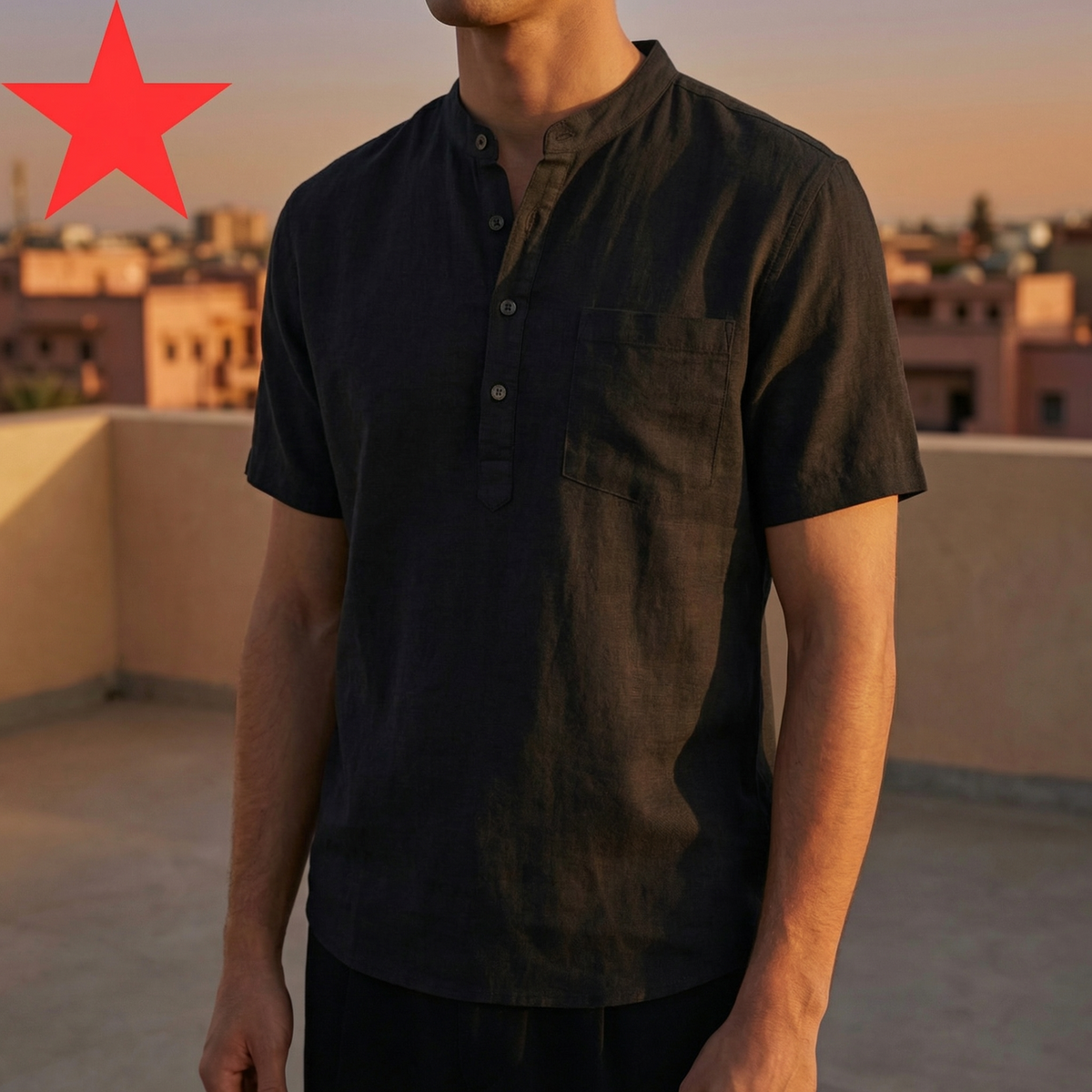 Poppy | Men’s Henley Shirt | Half Placket Chest Pocket Summer Wear — image 07 — MAREACO