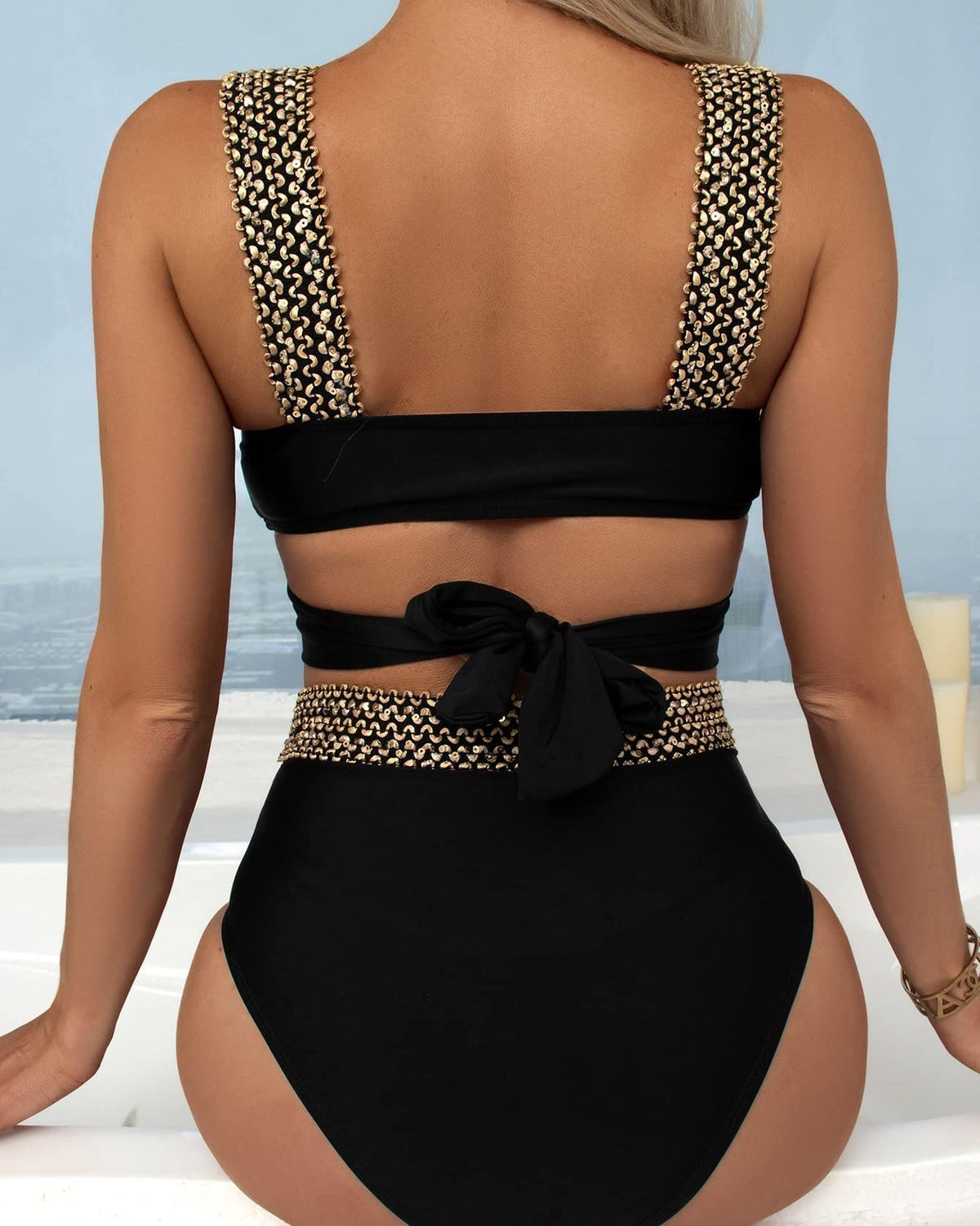 Poppy | Women’s Bikini Set | Cross Front Top High Rise Briefs Swimwear — image 05 — MAREACO