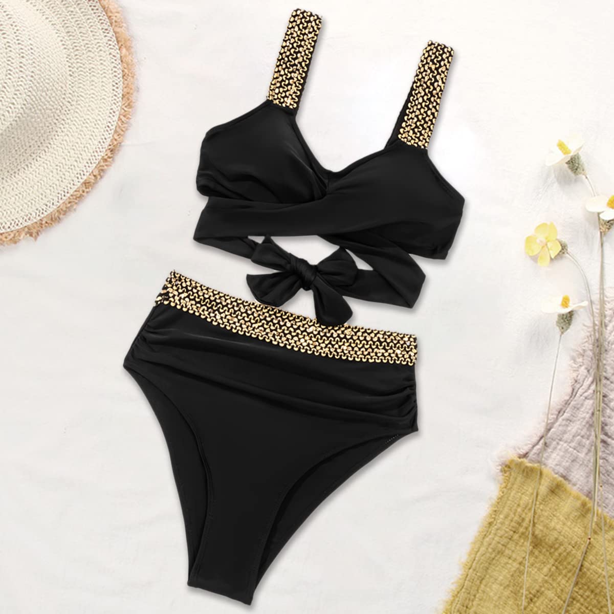 Poppy | Women’s Bikini Set | Cross Front Top High Rise Briefs Swimwear — image 07 — MAREACO