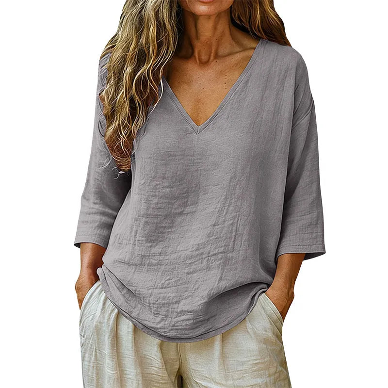 Poppy | Women’s Blouse | V Neck Three Quarter Sleeves Daywear — image 11 — MAREACO