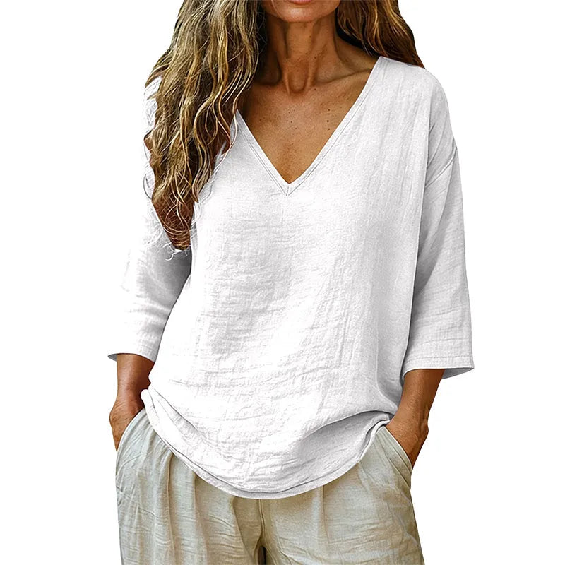 Poppy | Women’s Blouse | V Neck Three Quarter Sleeves Daywear — image 12 — MAREACO