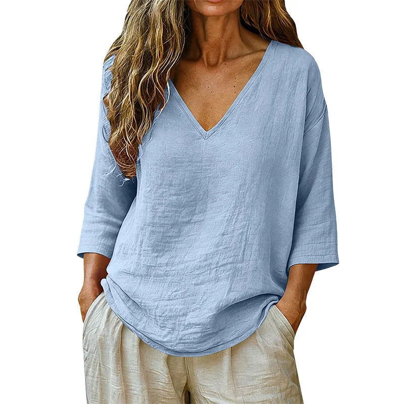 Poppy | Women’s Blouse | V Neck Three Quarter Sleeves Daywear — image 13 — MAREACO