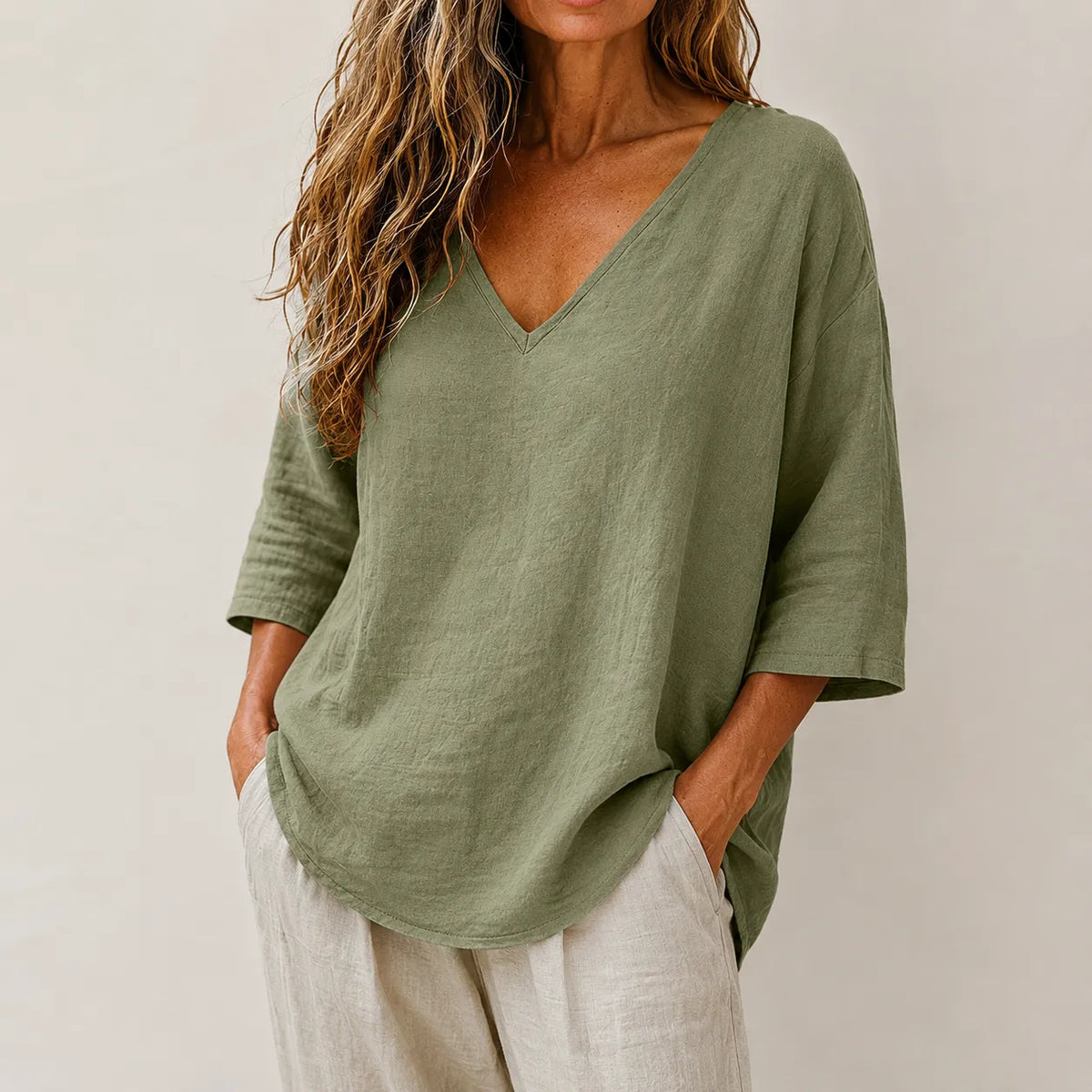 Poppy | Women’s Blouse | V Neck Three Quarter Sleeves Daywear — image 14 — MAREACO