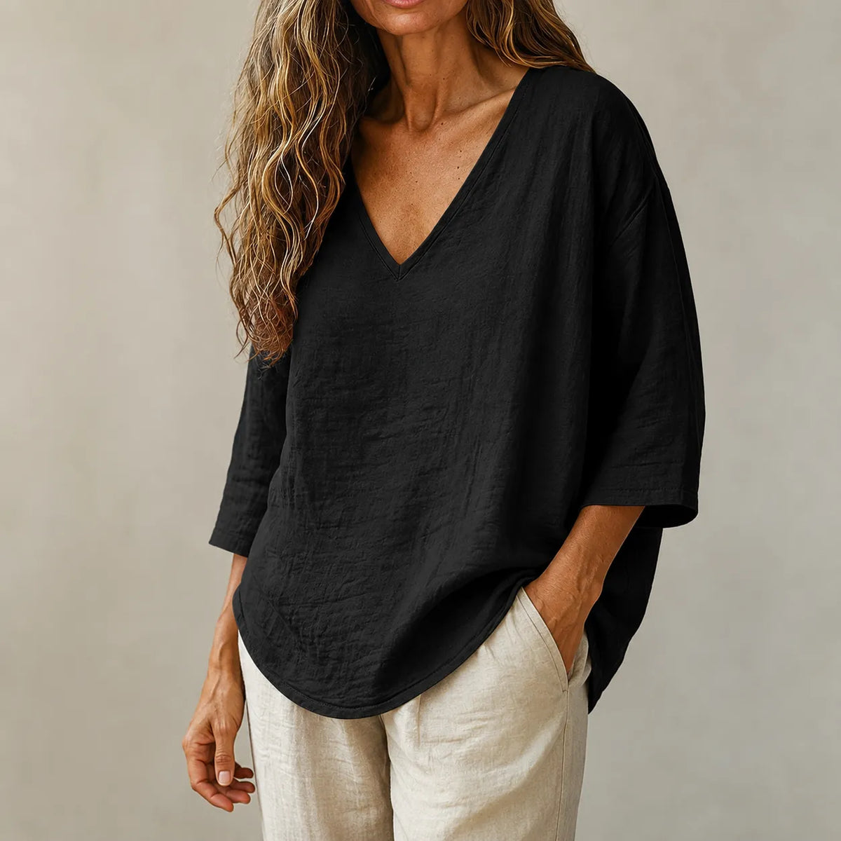 Poppy | Women’s Blouse | V Neck Three Quarter Sleeves Daywear — image 15 — MAREACO