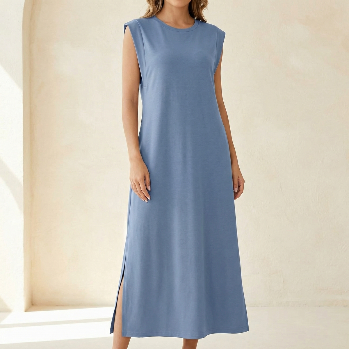 Poppy | Women’s Maxi Dress | Cap Sleeves Side Split Summer Wear — image 02 — MAREACO