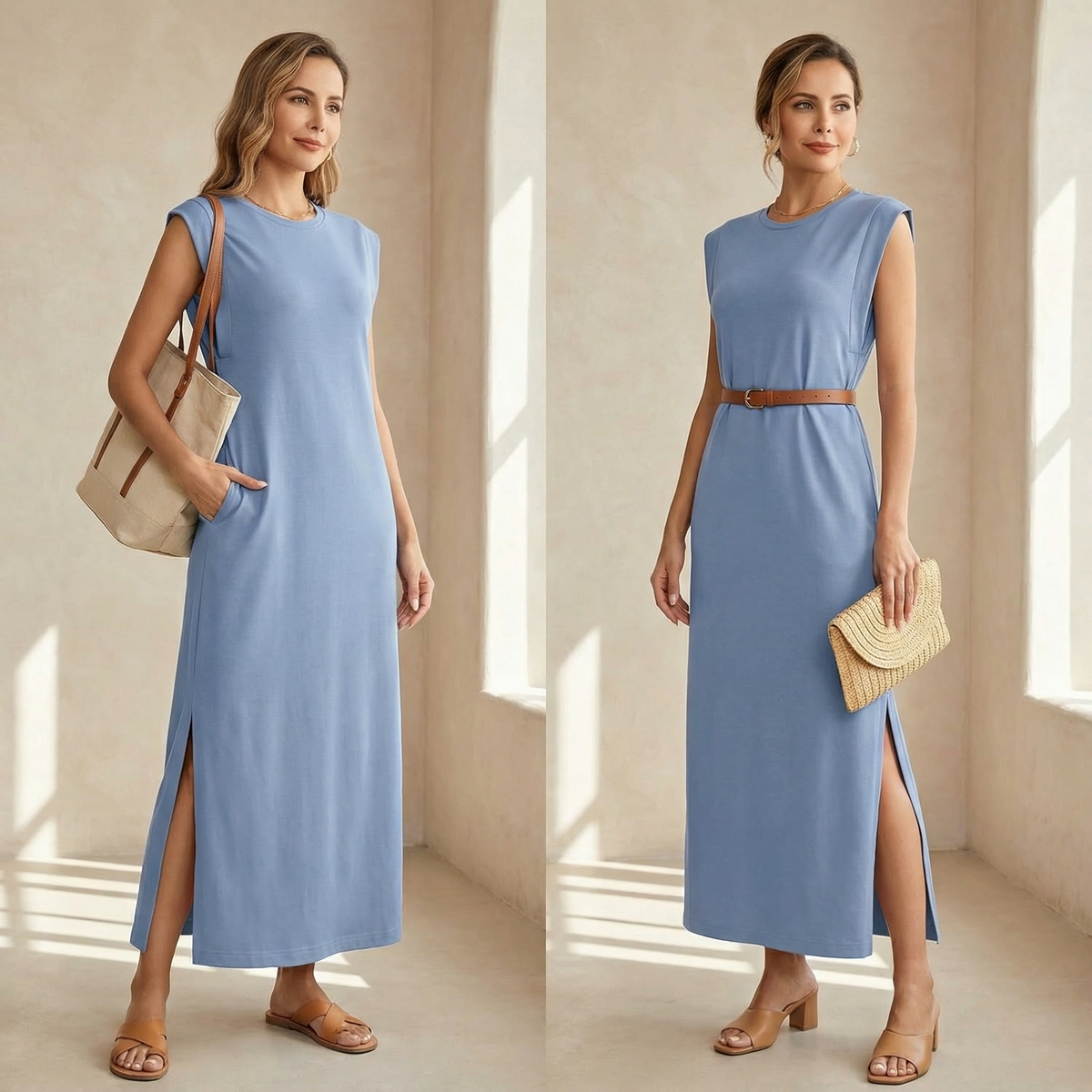 Poppy | Women’s Maxi Dress | Cap Sleeves Side Split Summer Wear — image 04 — MAREACO