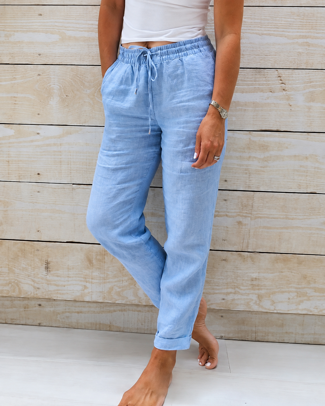 Poppy | Women’s Trousers | Drawstring Waist Turned Hems Everyday Wear — image 01 — MAREACO