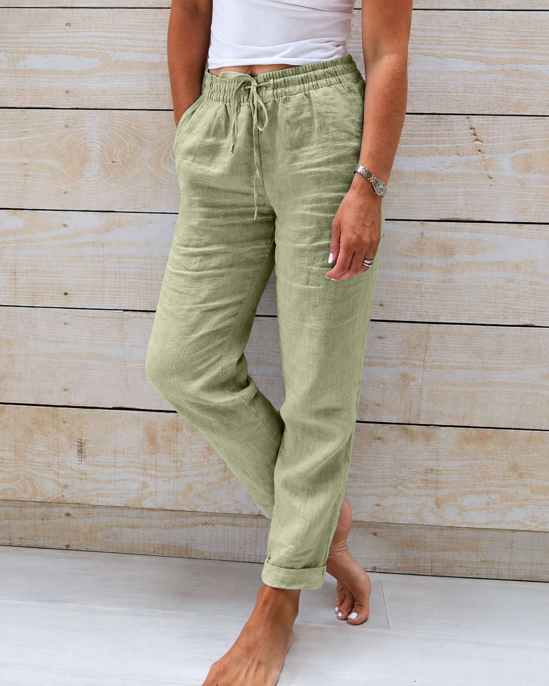 Poppy | Women’s Trousers | Drawstring Waist Turned Hems Everyday Wear — image 05 — MAREACO