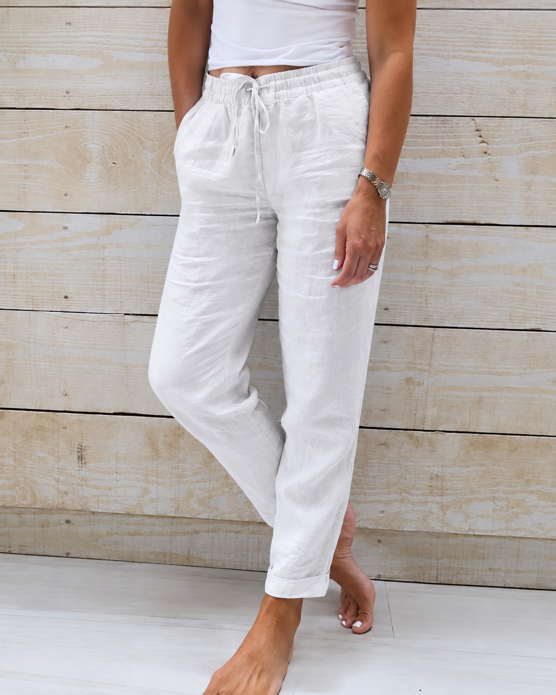 Poppy | Women’s Trousers | Drawstring Waist Turned Hems Everyday Wear — image 06 — MAREACO
