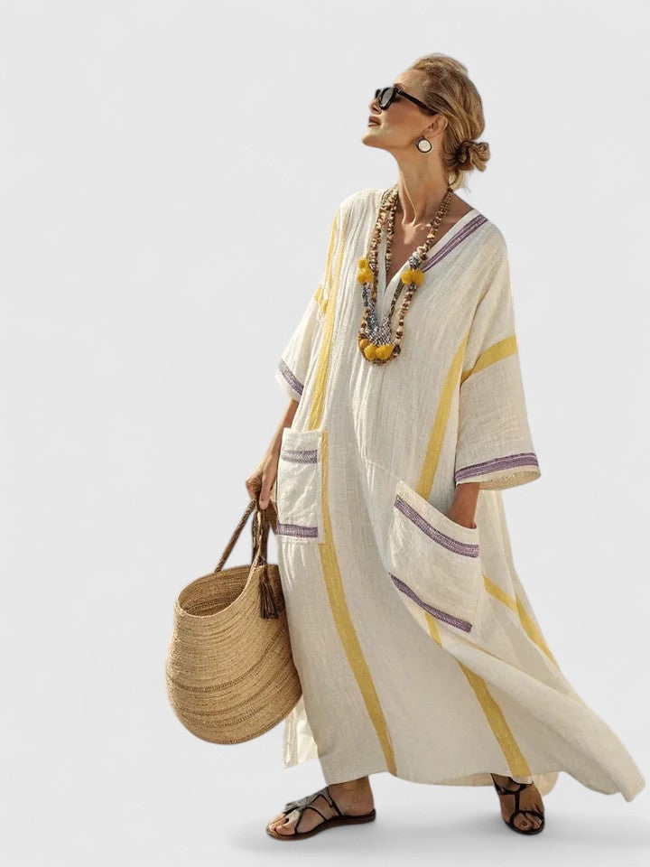 Rosie | Women’s Maxi Dress | Striped Pattern Patch Pockets Holiday Wear — image 06 — MAREACO
