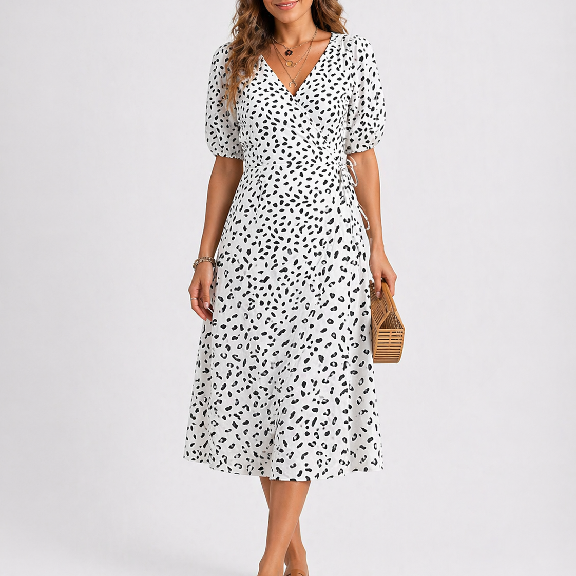 Rosie | Women’s Midi Dress | Printed Pattern Wrap Front Summer Wear — image 03 — MAREACO