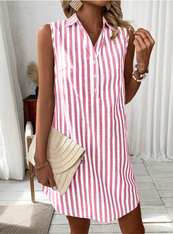 Rosie | Women’s Mini Dress | Striped Pattern Curved Hem Summer Wear — image 04 — MAREACO