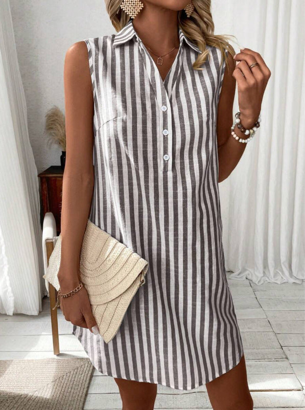 Rosie | Women’s Mini Dress | Striped Pattern Curved Hem Summer Wear — image 05 — MAREACO