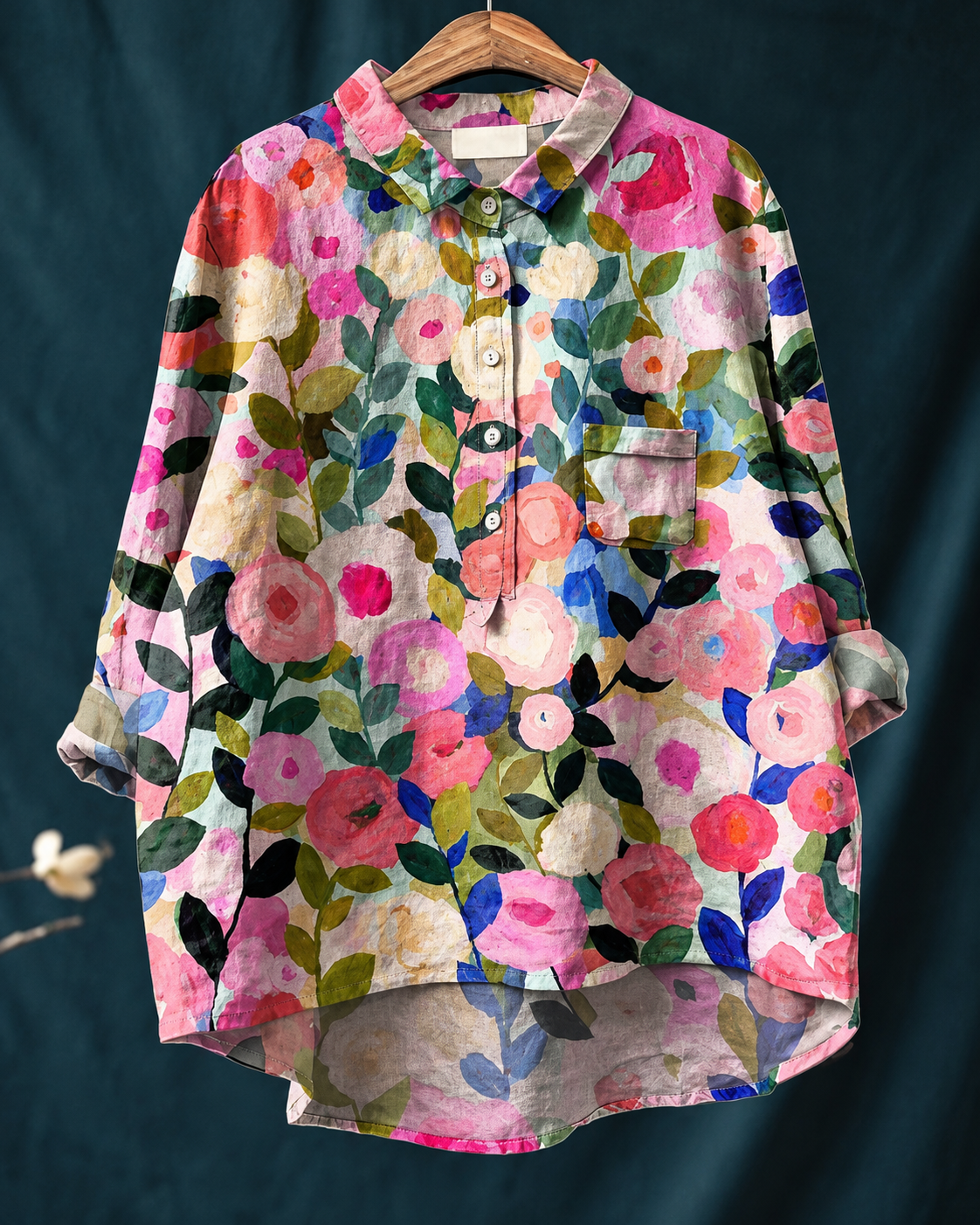 Rosie | Women’s Shirt | Floral Print Chest Pocket Everyday Wear — image 01 — MAREACO