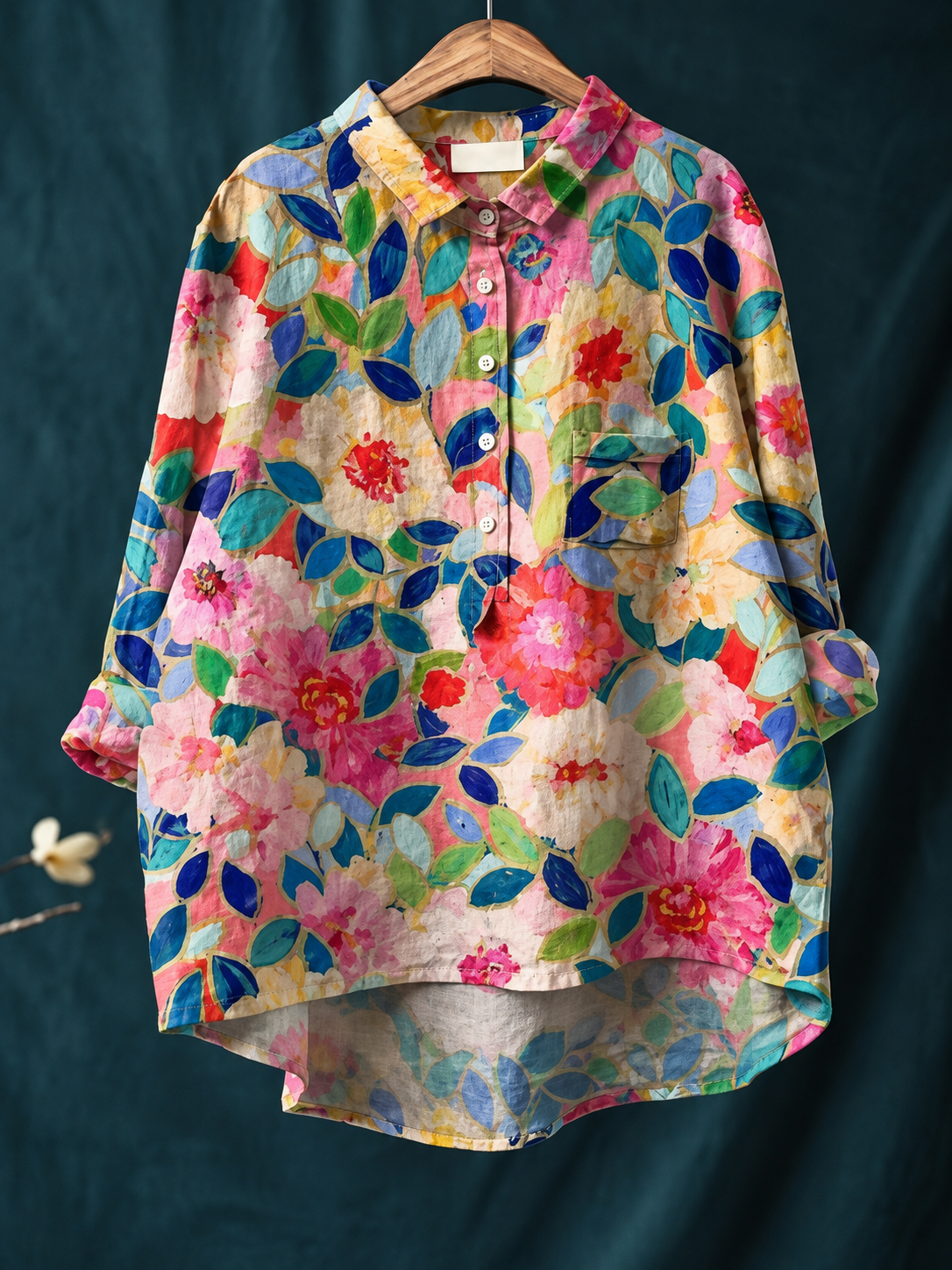 Rosie | Women’s Shirt | Floral Print Chest Pocket Everyday Wear — image 02 — MAREACO