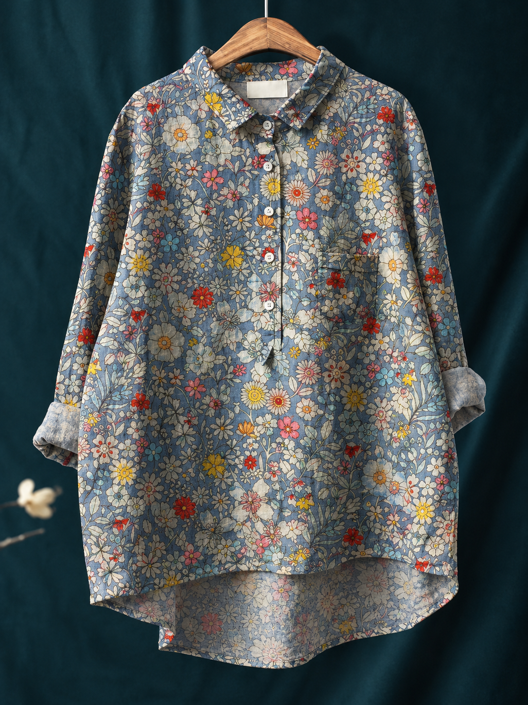 Rosie | Women’s Shirt | Floral Print Chest Pocket Everyday Wear — image 03 — MAREACO