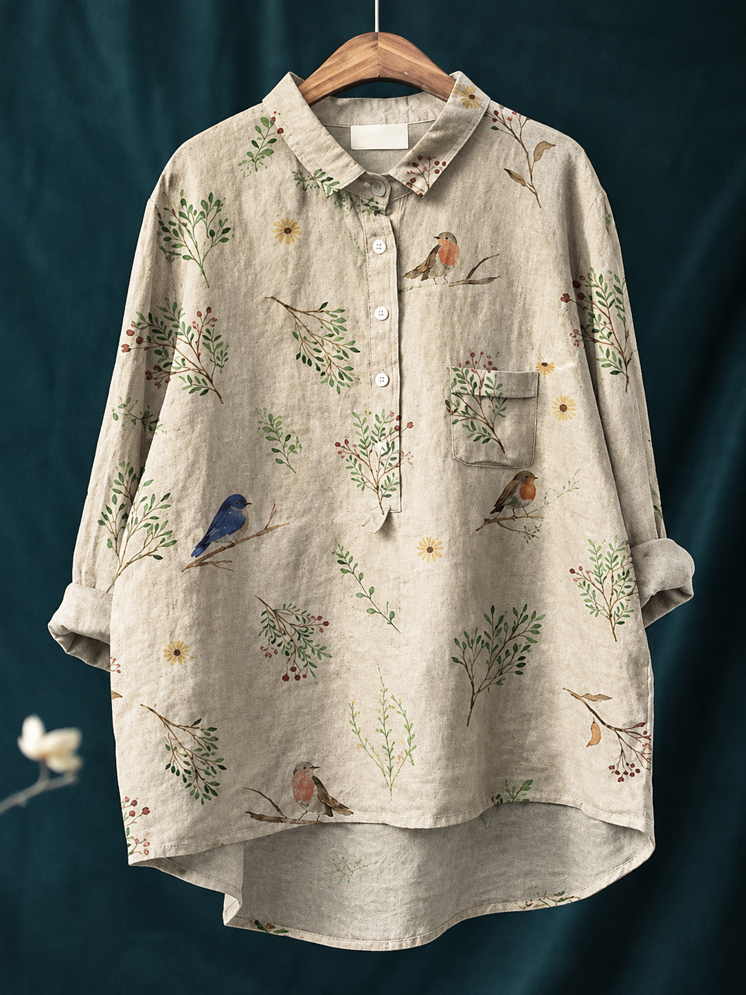 Rosie | Women’s Shirt | Floral Print Chest Pocket Everyday Wear — image 04 — MAREACO