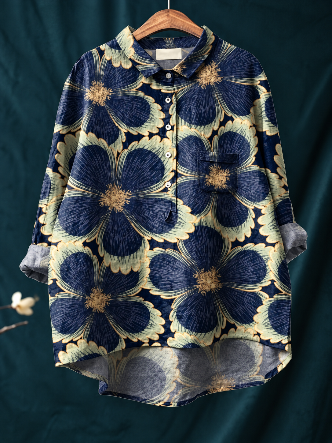 Rosie | Women’s Shirt | Floral Print Chest Pocket Everyday Wear — image 05 — MAREACO