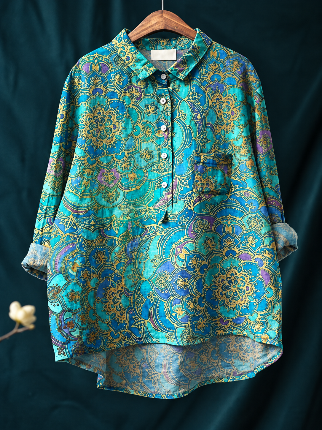 Rosie | Women’s Shirt | Floral Print Chest Pocket Everyday Wear — image 08 — MAREACO