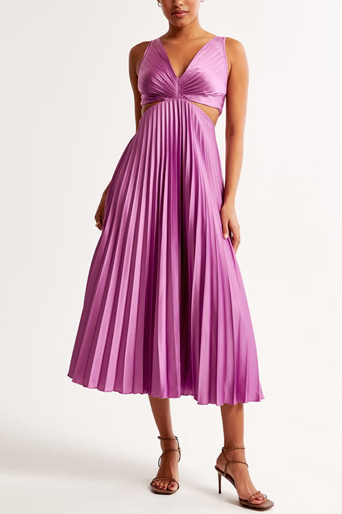 Ruby | Women’s Maxi Dress | V Neck Pleated Skirt Occasion Wear — image 03 — MAREACO