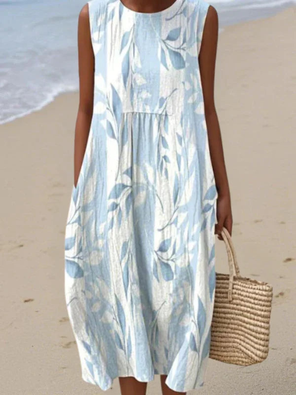 Ruby | Women’s Midi Dress | Round Neck Sleeveless Cut Summer Wear — image 03 — MAREACO
