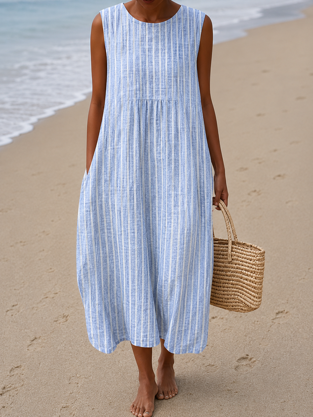 Ruby | Women’s Midi Dress | Round Neck Sleeveless Cut Summer Wear — image 04 — MAREACO