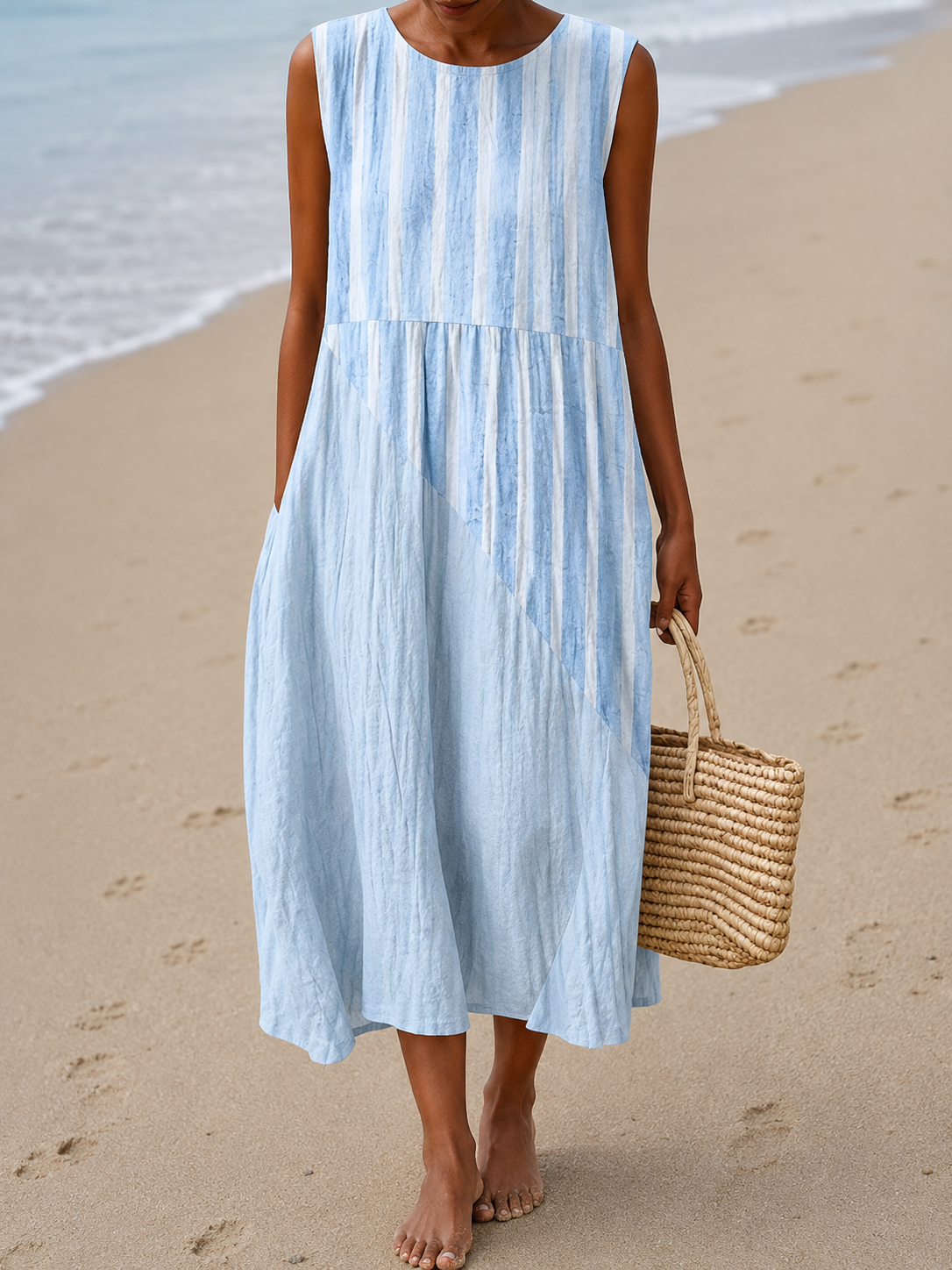Ruby | Women’s Midi Dress | Round Neck Sleeveless Cut Summer Wear — image 05 — MAREACO
