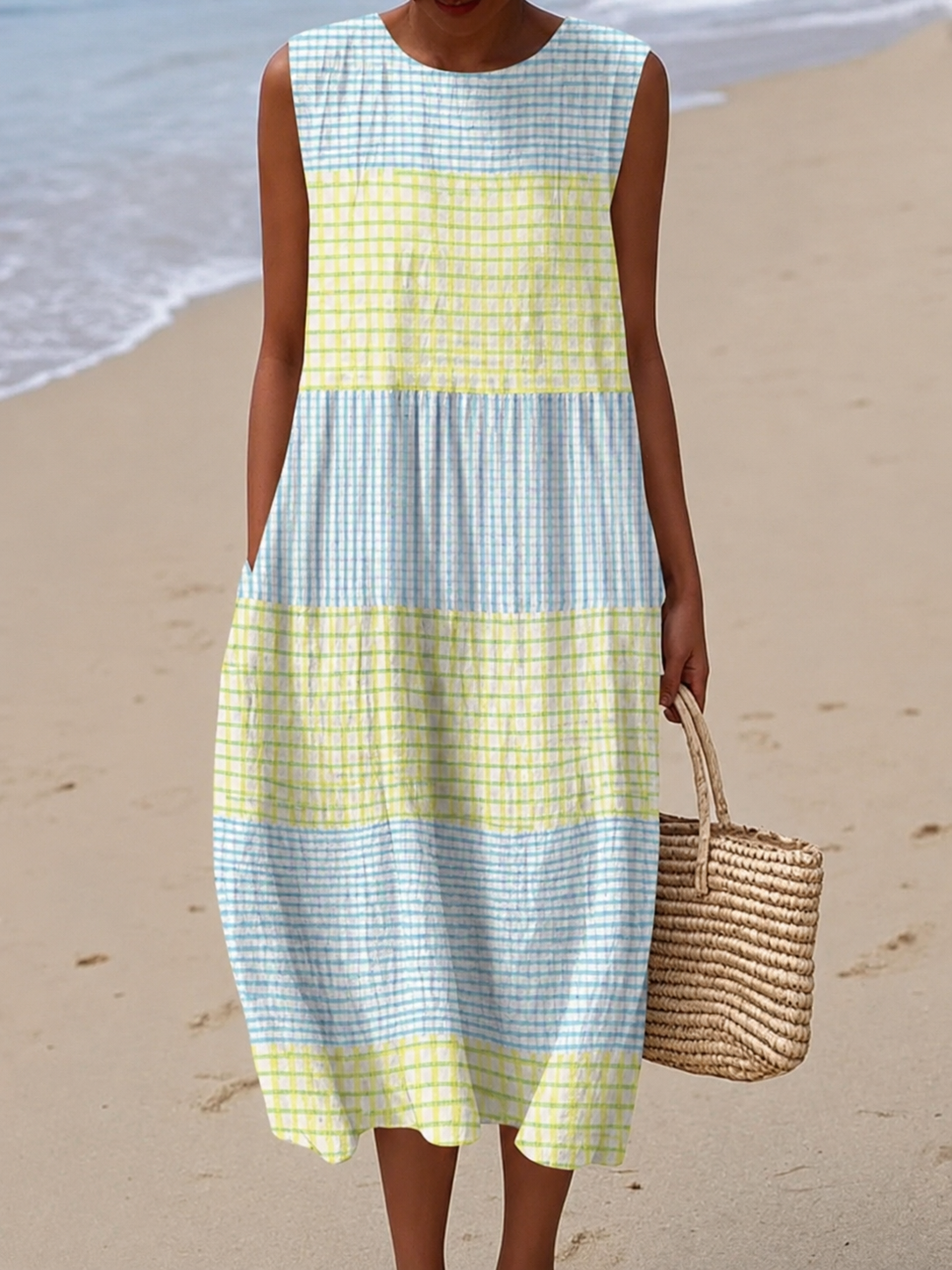 Ruby | Women’s Midi Dress | Round Neck Sleeveless Cut Summer Wear — image 08 — MAREACO