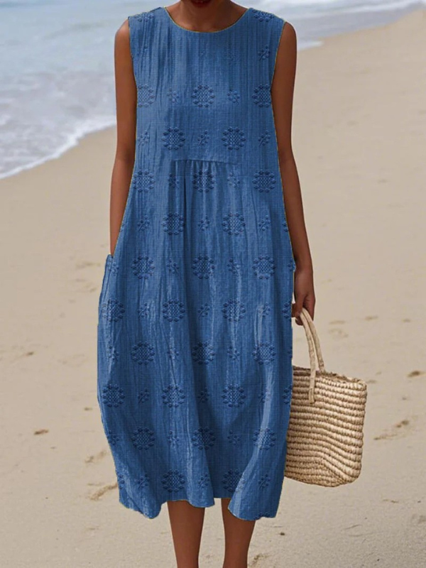 Ruby | Women’s Midi Dress | Round Neck Sleeveless Cut Summer Wear — image 09 — MAREACO