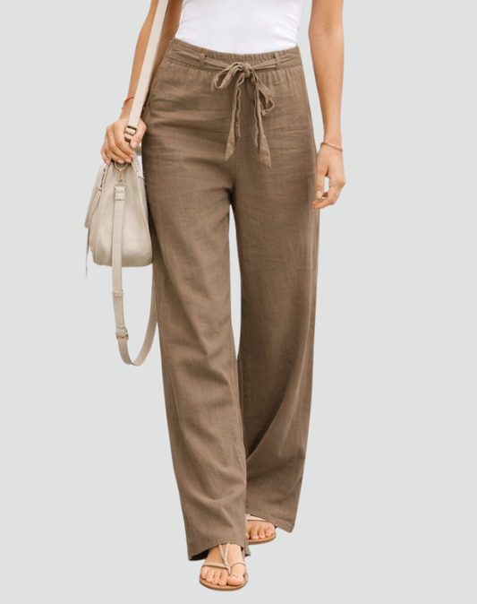 Ruby | Women’s Trousers | Drawstring Waist Wide Legs Summer Wear — image 01 — MAREACO