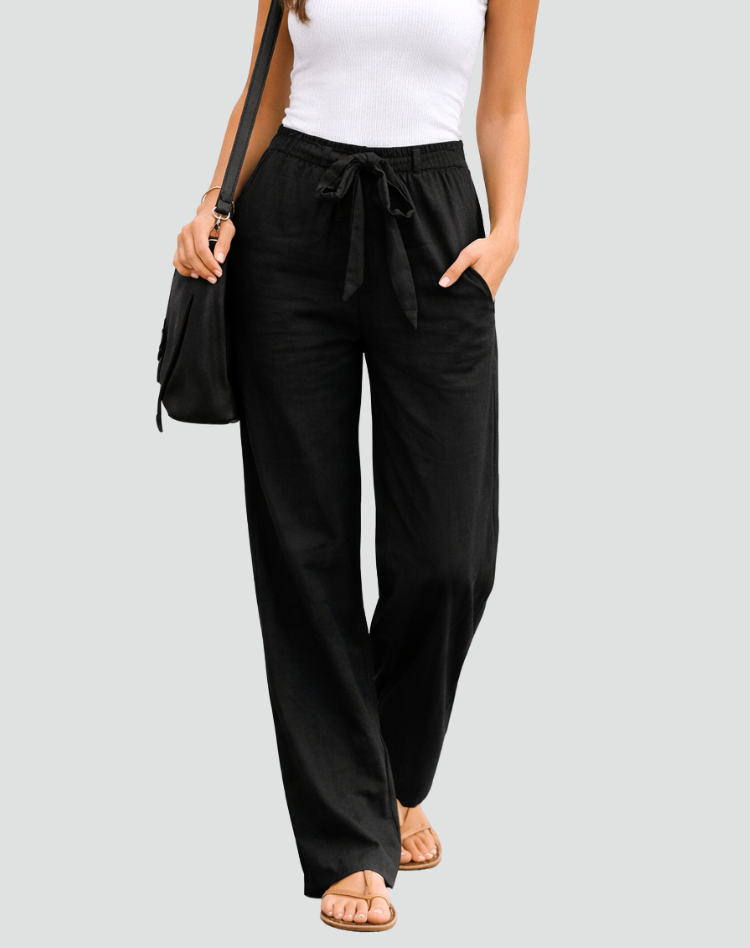 Ruby | Women’s Trousers | Drawstring Waist Wide Legs Summer Wear — image 02 — MAREACO