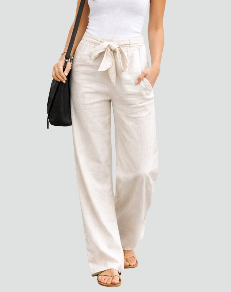 Ruby | Women’s Trousers | Drawstring Waist Wide Legs Summer Wear — image 03 — MAREACO