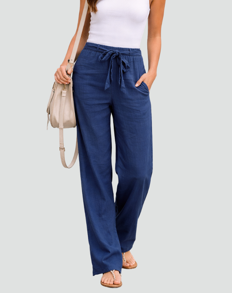 Ruby | Women’s Trousers | Drawstring Waist Wide Legs Summer Wear — image 04 — MAREACO