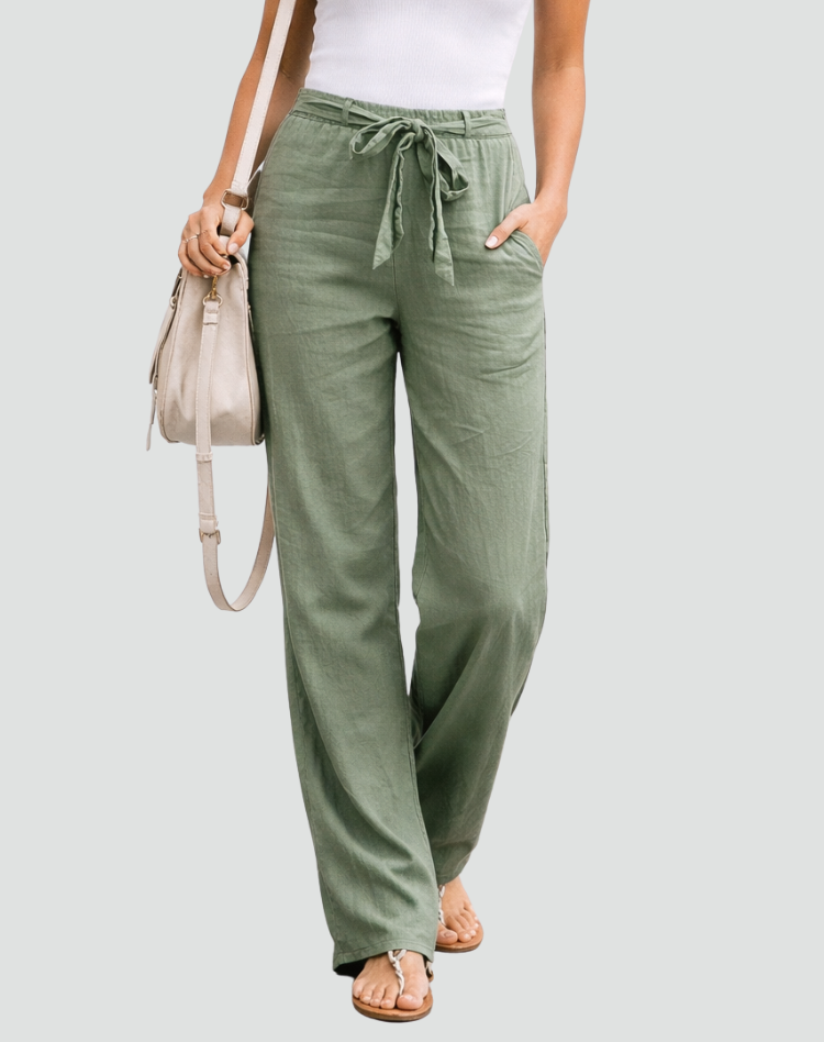 Ruby | Women’s Trousers | Drawstring Waist Wide Legs Summer Wear — image 05 — MAREACO