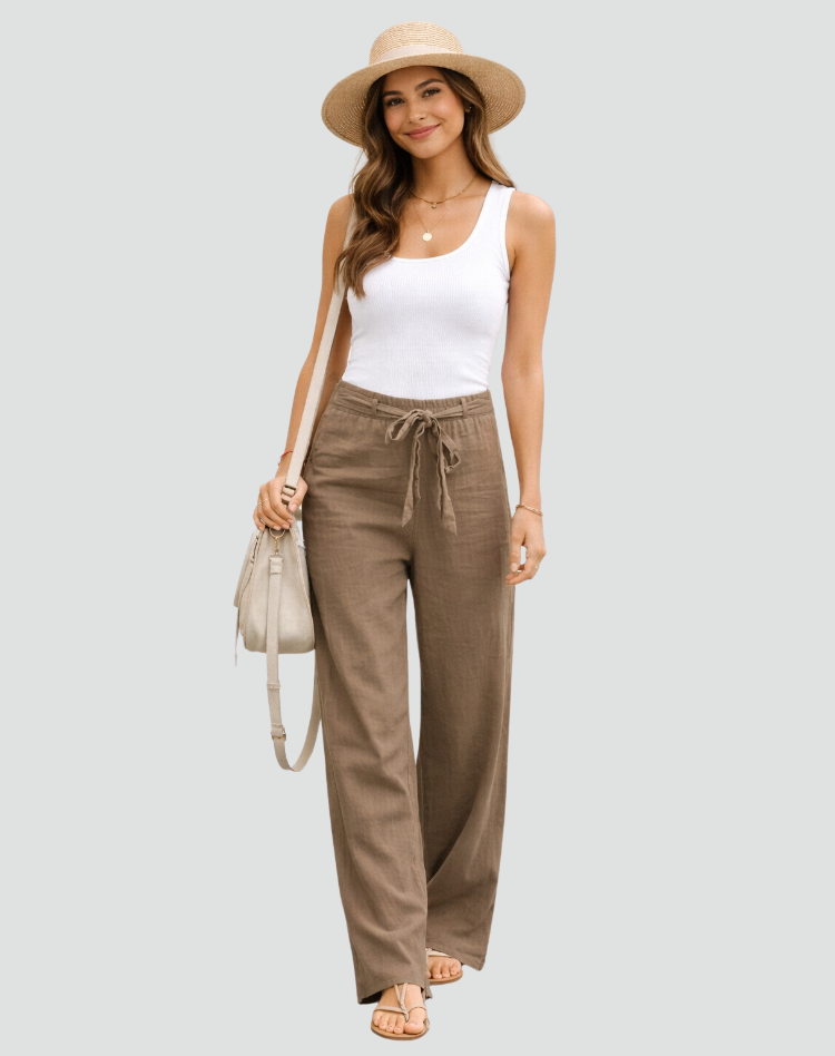 Ruby | Women’s Trousers | Drawstring Waist Wide Legs Summer Wear — image 06 — MAREACO