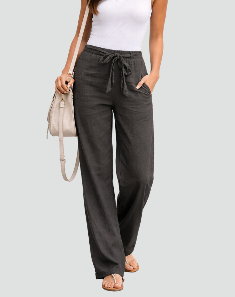 Ruby | Women’s Trousers | Drawstring Waist Wide Legs Summer Wear — image 07 — MAREACO