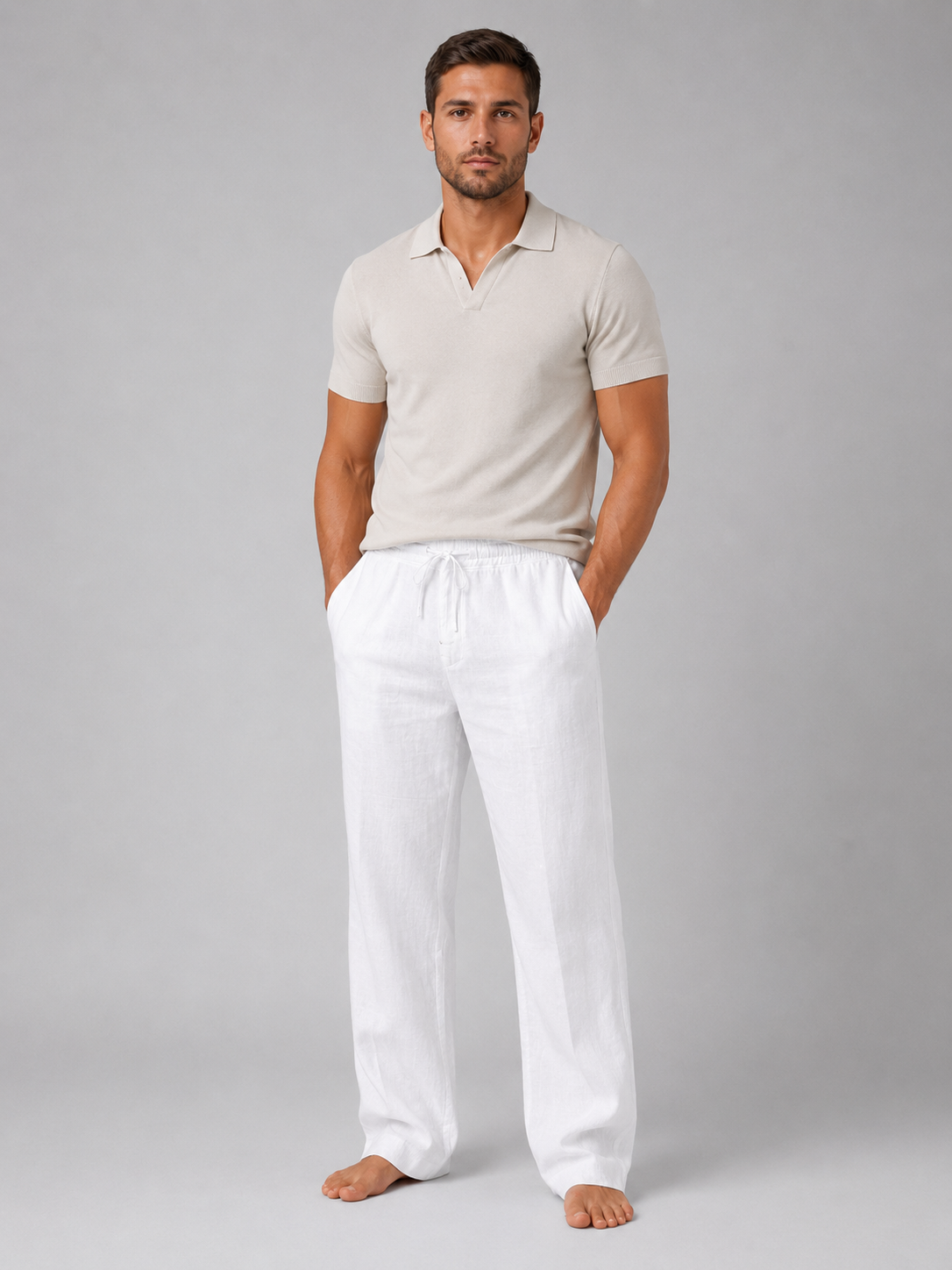 Samuel | Men’s Trousers | Drawstring Waist Full Length Summer Wear — image 03 — MAREACO