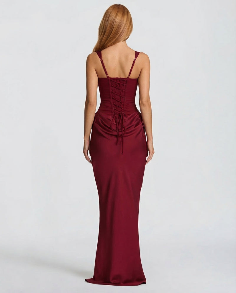 Scarlett | Women’s Corset Maxi Dress | Square Neck Draped Skirt Evening Wear — image 10 — MAREACO