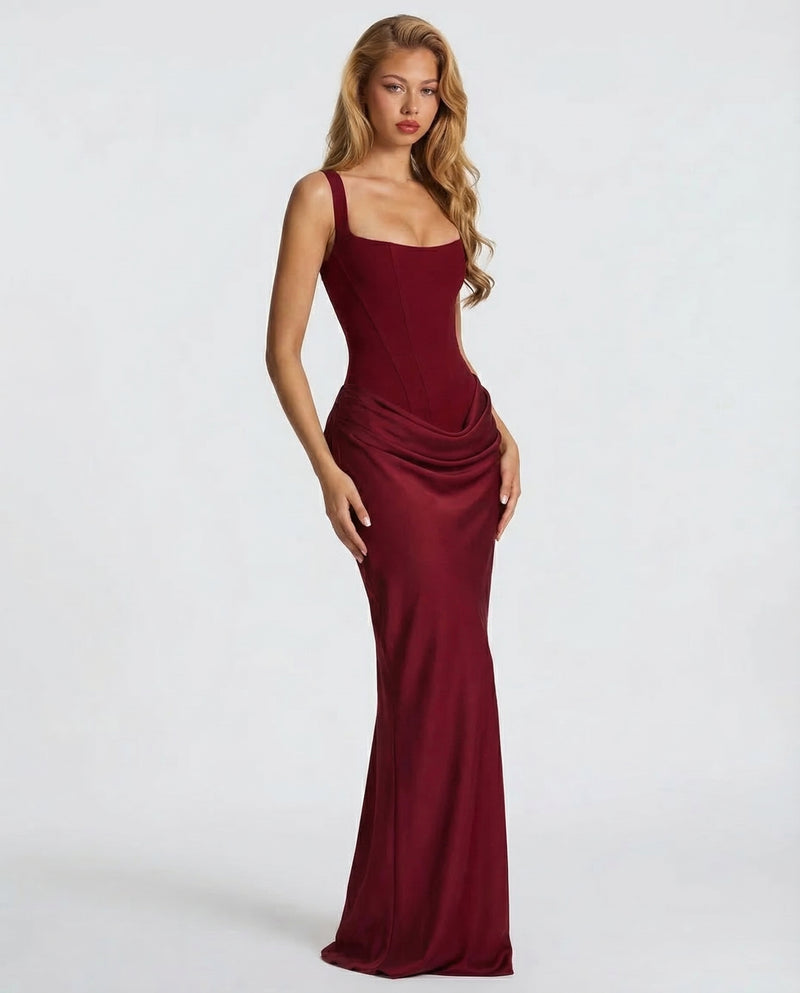 Scarlett | Women’s Corset Maxi Dress | Square Neck Draped Skirt Evening Wear — image 11 — MAREACO