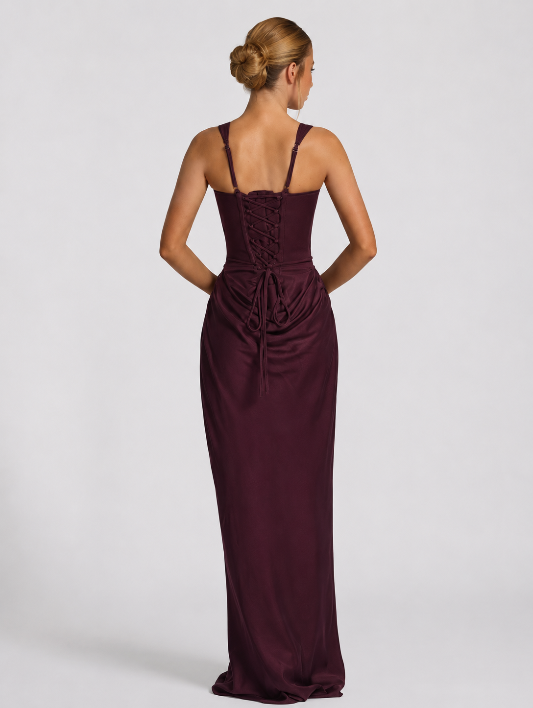 Scarlett | Women’s Corset Maxi Dress | Square Neck Draped Skirt Evening Wear — image 14 — MAREACO