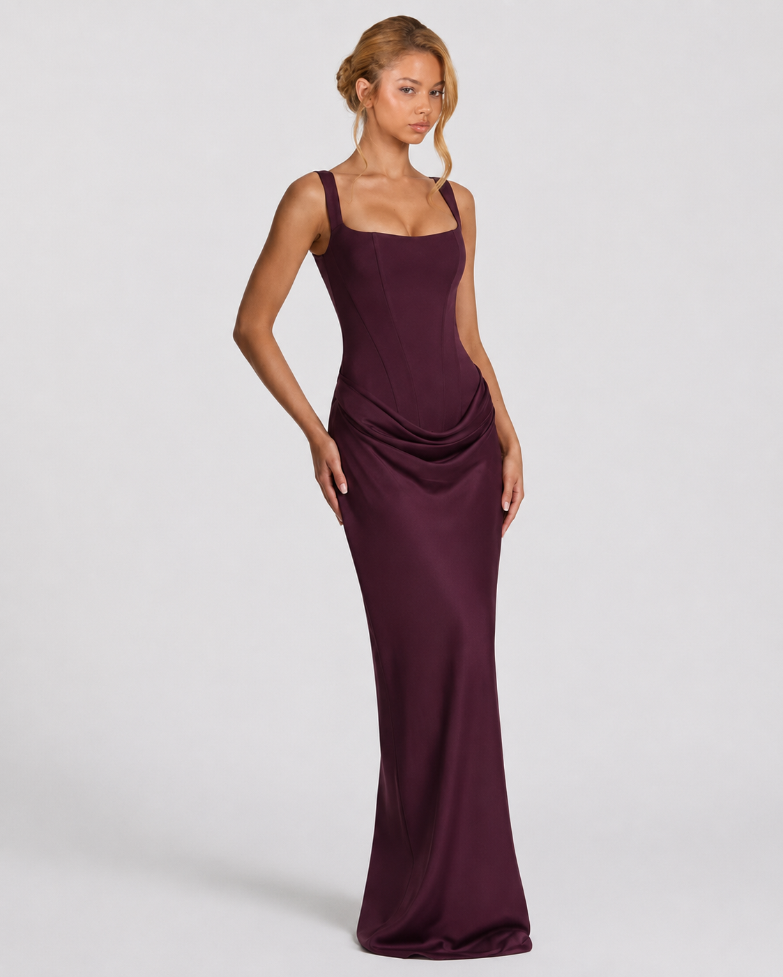 Scarlett | Women’s Corset Maxi Dress | Square Neck Draped Skirt Evening Wear — image 15 — MAREACO
