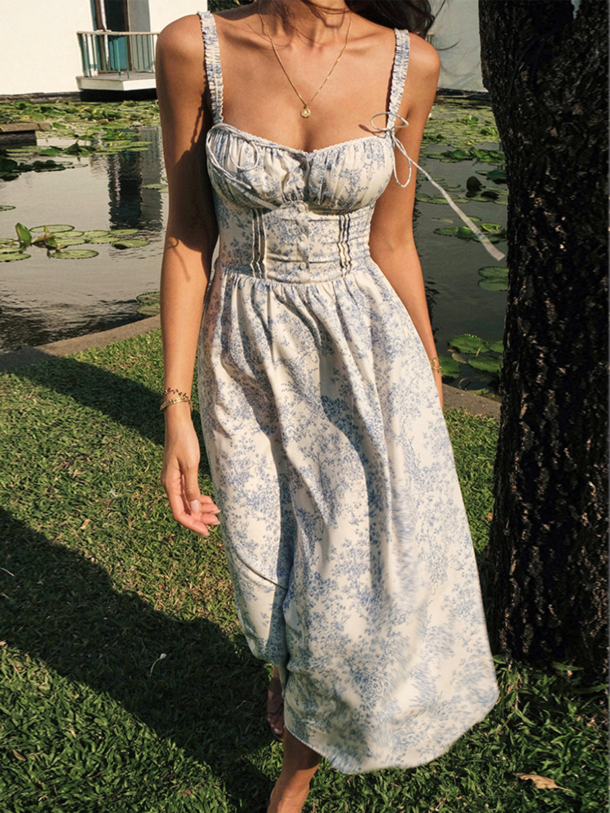 Scarlett | Women’s Midi Dress | Printed Pattern Panelled Bodice Occasion Wear — image 05 — MAREACO