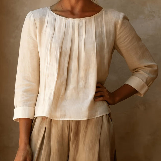 Sophie | Women’s Blouse | Pleated Front Three Quarter Sleeves Daywear — image 01 — MAREACO