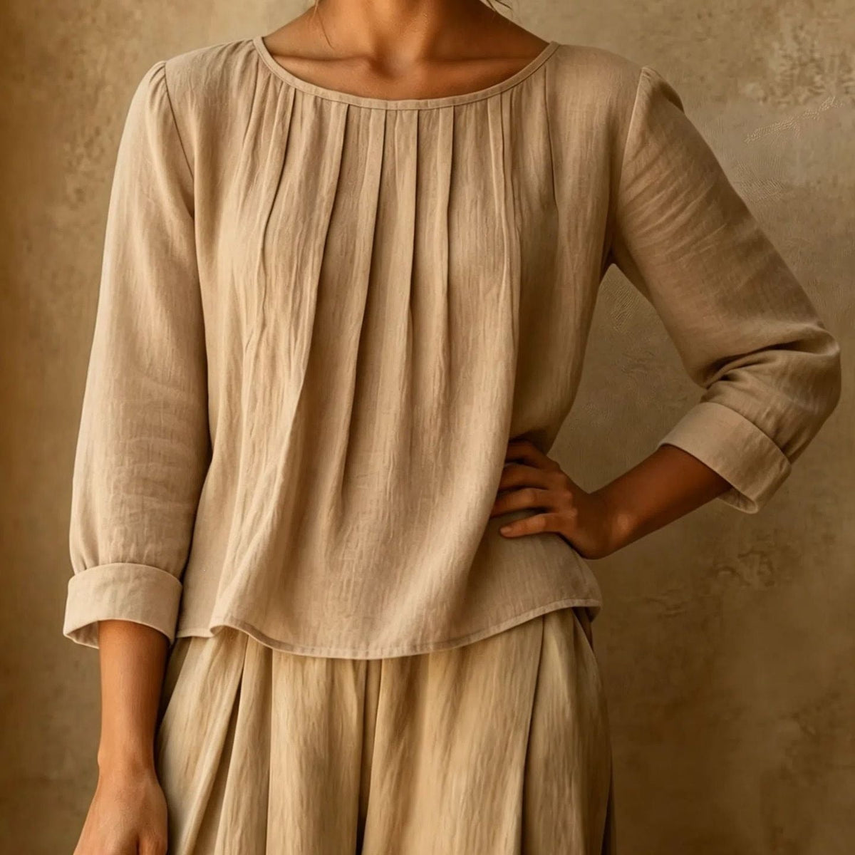 Sophie | Women’s Blouse | Pleated Front Three Quarter Sleeves Daywear — image 02 — MAREACO