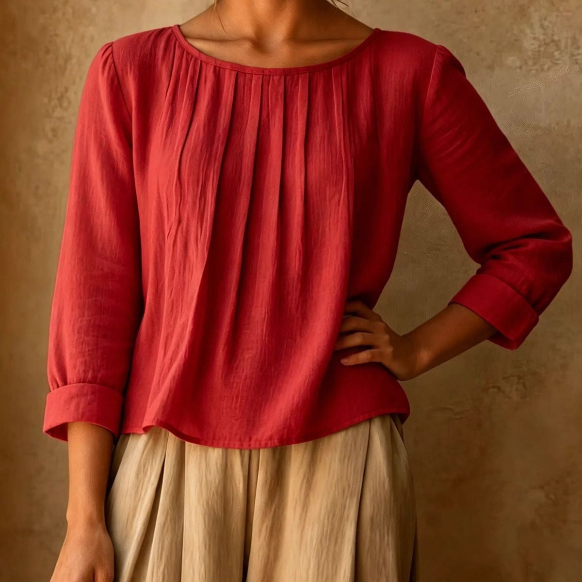Sophie | Women’s Blouse | Pleated Front Three Quarter Sleeves Daywear — image 03 — MAREACO