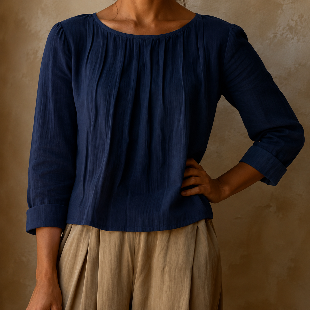 Sophie | Women’s Blouse | Pleated Front Three Quarter Sleeves Daywear — image 04 — MAREACO